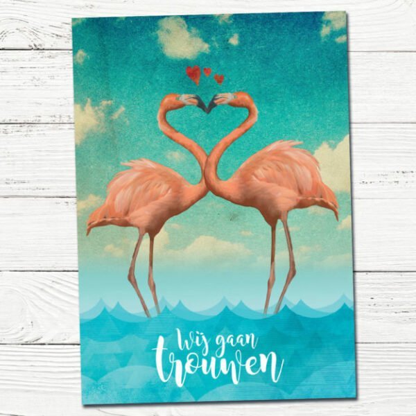 huwelijkskaartje met flamingo's | trouwkaart | trouwen | liefde