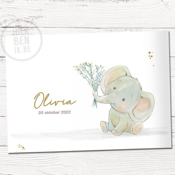 geboortekaartje 'Olivia' met schattig olifantje