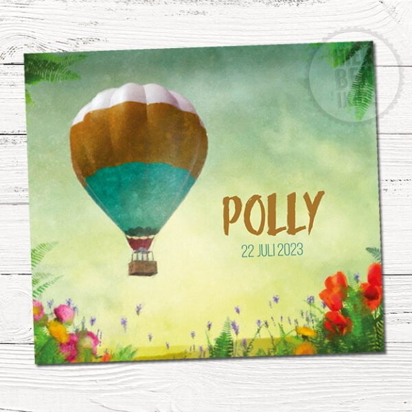 Dromerig geboortekaartje met luchtballon 'Polly'