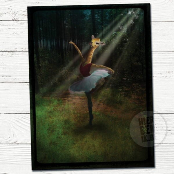 Wenskaarten Illustratie dansende giraf | sprookje | ballet | sfeervol