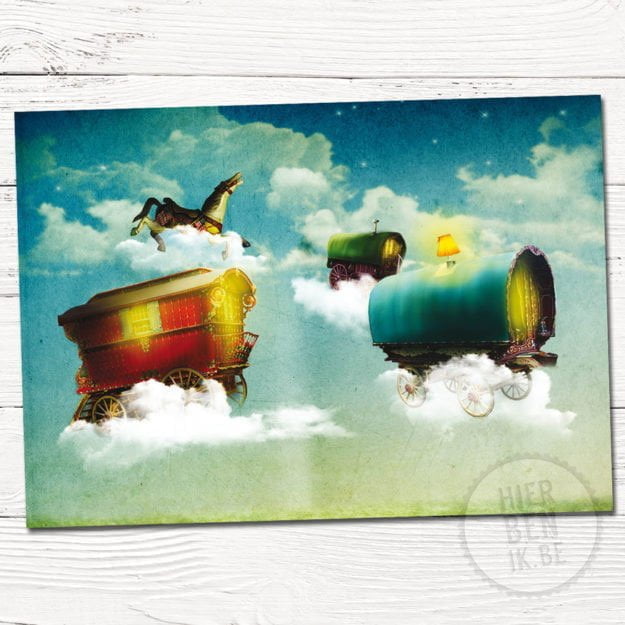 Wenskaart Illustratie vliegende wagens | romantisch | kaart | uitnodiging