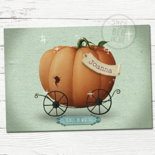 geboorte kaartje met pompen koets zoals in sprookje