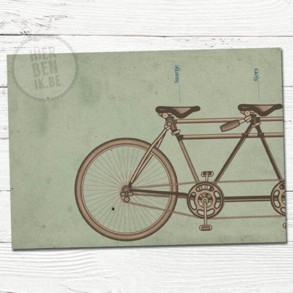 geboortekaartje voor tweeling met fiets - tandem retro stijl met kraft papier